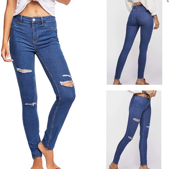 Free People Denim - FREE PEOPLE Destroyed Long & Lean Skinny Jeans